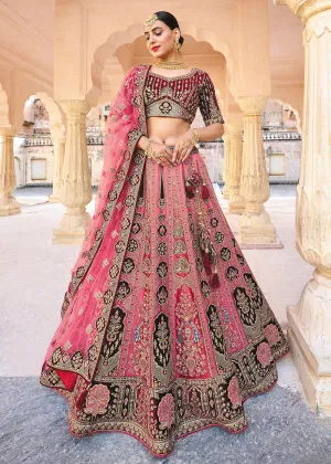 Pink & Maroon Bridal Wear Heavy Embroidered Silk Lehenga Choli