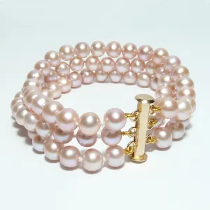 Pink Pearl Triple Strand Bracelet | AAA 6-6.5mm Natural Freshwater