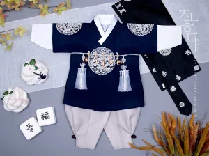 Prince Baby Boy Hanbok with Dragon Patch in Navy