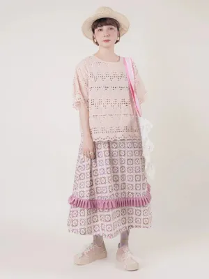 Purple pink printed lace skirt【s0000006895】