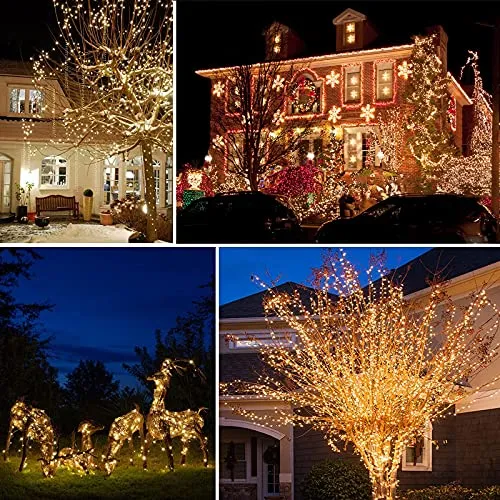 Solar Christmas String Lights Outdoor, 4-Pack Each 72FT 200 LED, Solar Twinkle Lights Outdoor Waterproof with 8 Modes, Copper Wire Solar Fairy Lights for Tree Christmas Decorations (Warm White)