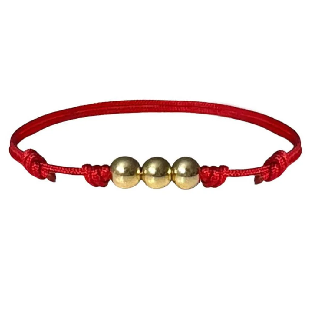 Solid Gold Triple Beads Knotted Bracelet - Durable & Water-Friendly