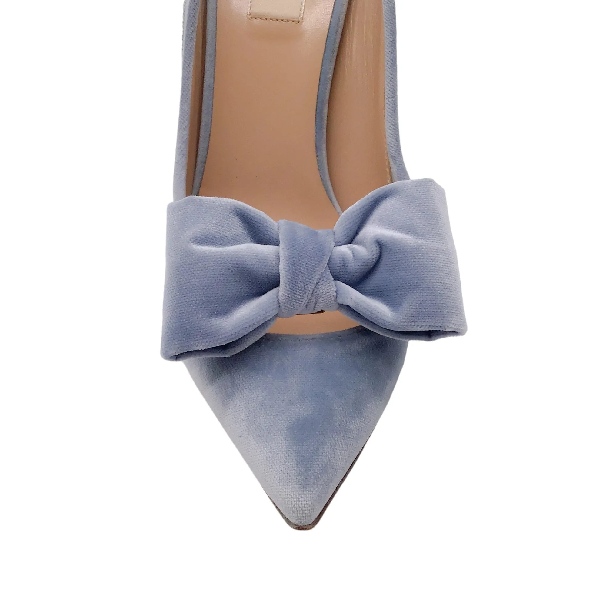 Valentino Light Blue Velvet and PVC Pointed Toe Dollybow Pumps