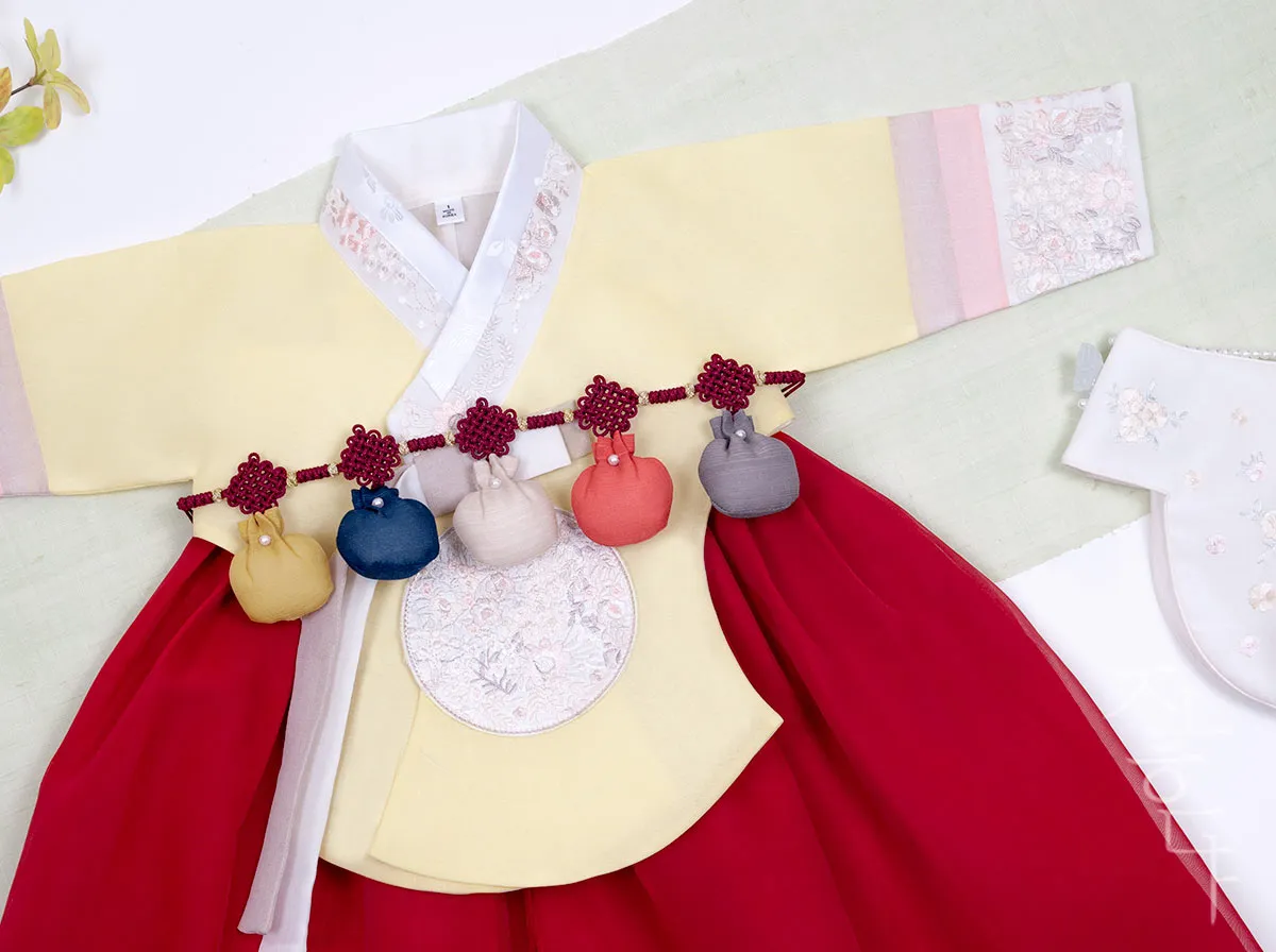 Wild Flower Baby Girl Hanbok in Yellow & Red