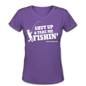 Women's V-Neck Purple "Shut Up" Snug T-Shirt