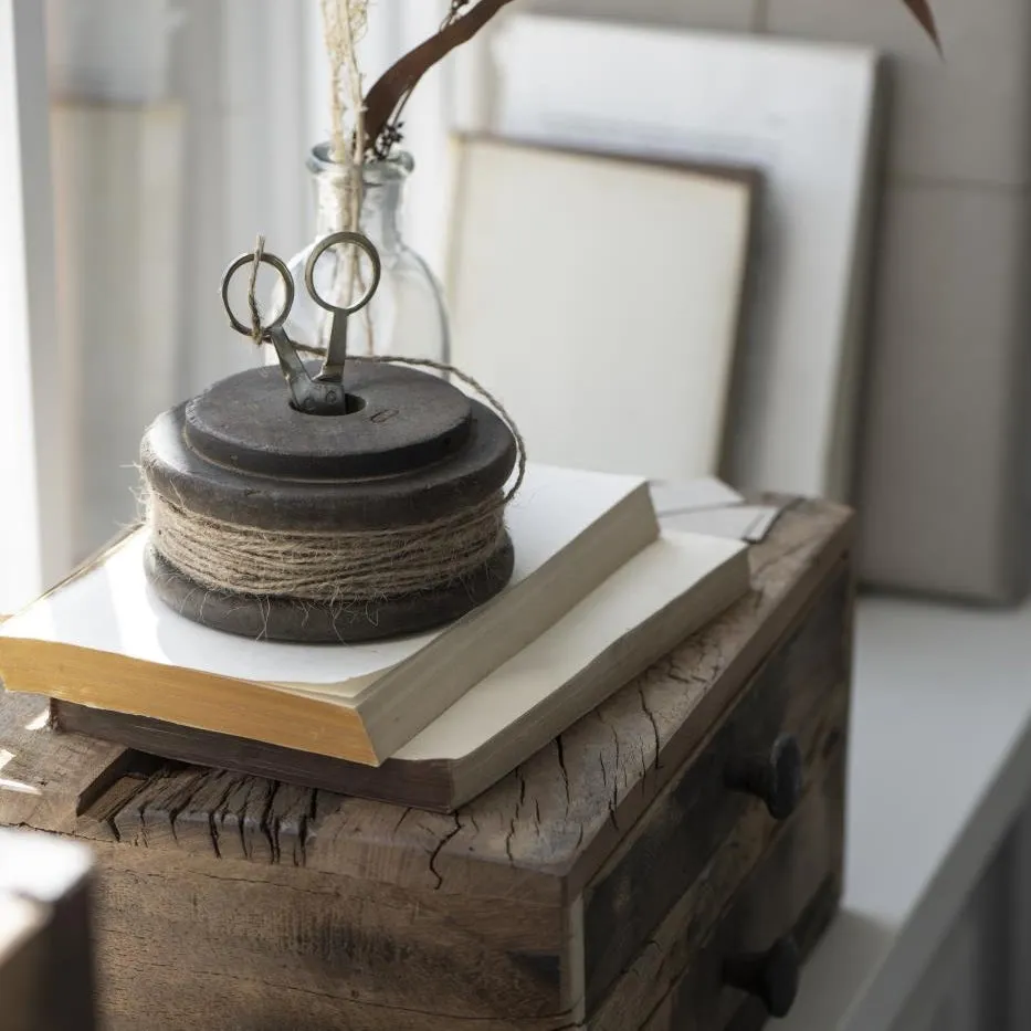 Wooden Spool with Jute String & Scissors