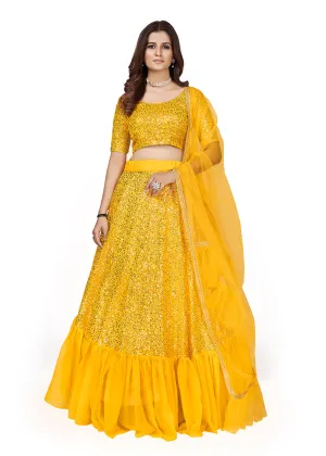 Yellow Multi Sequins Embroidered Party Wear Lehenga Choli