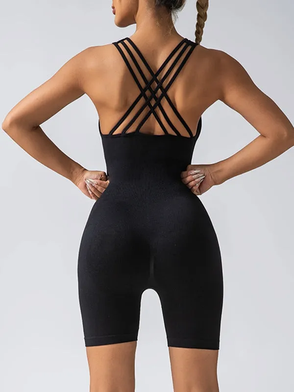 ZASUWA Female Cross back Scrunch Bum Seamless Short Jumpsuit