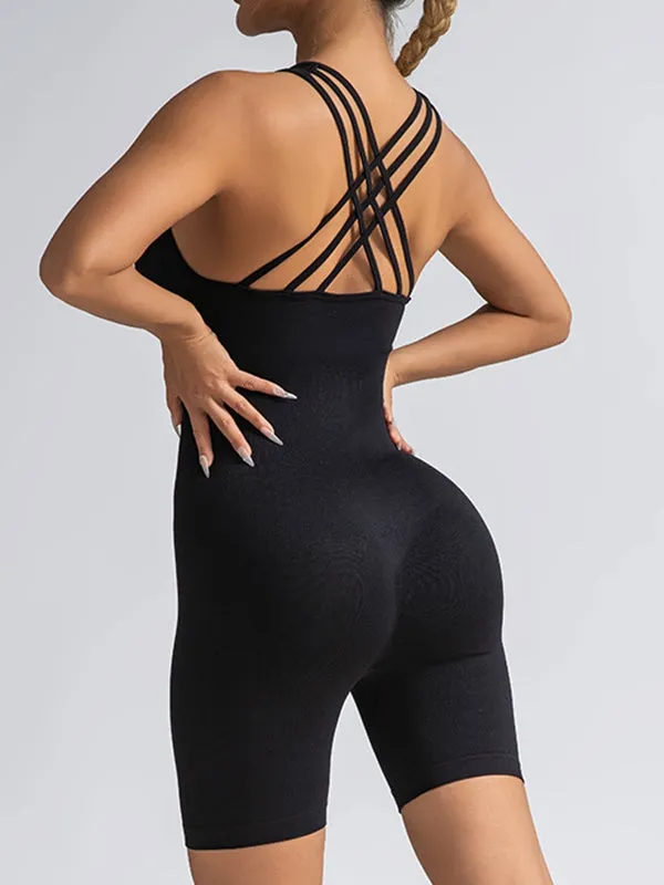 ZASUWA Female Cross back Scrunch Bum Seamless Short Jumpsuit